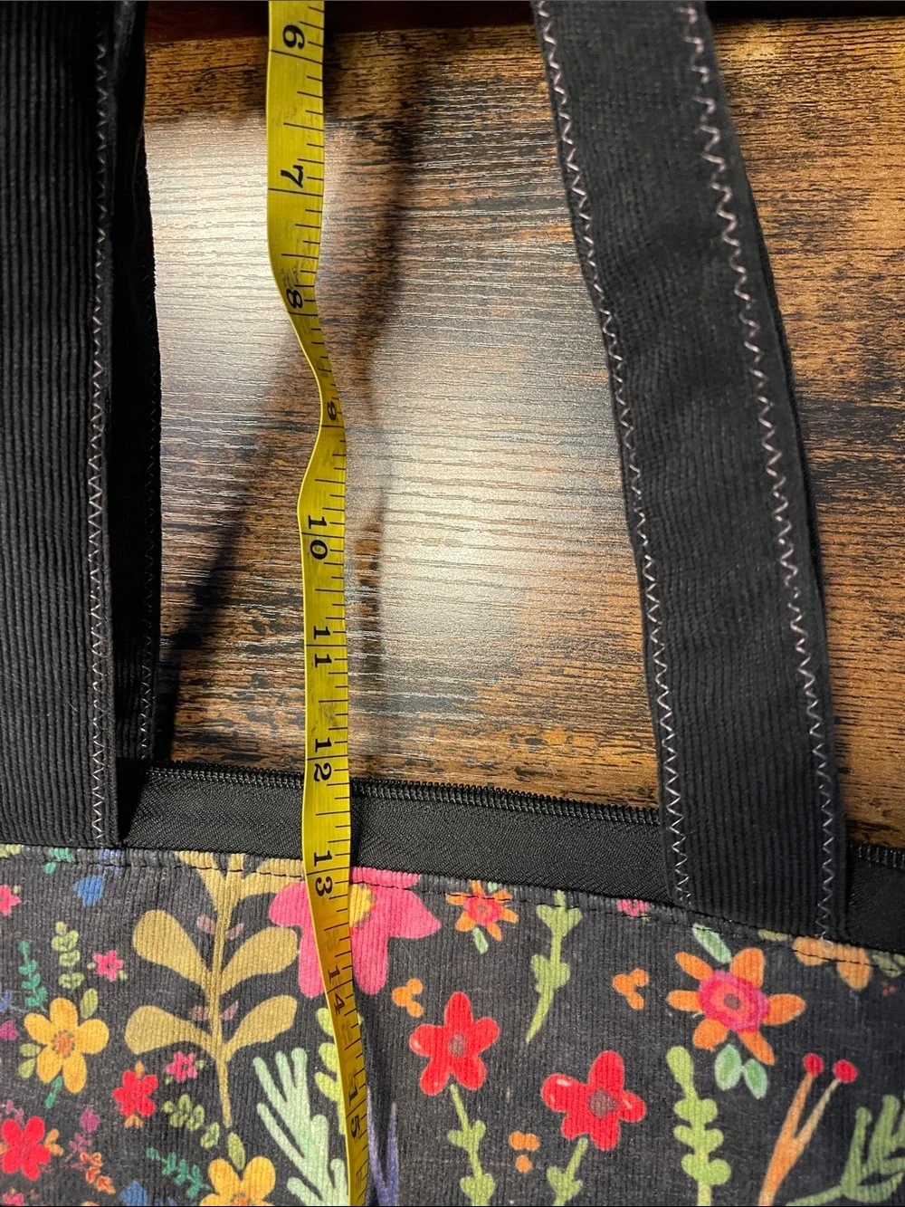 Natural Life Floral Canvas Padded Tote Bag with Tassel - Black Multi